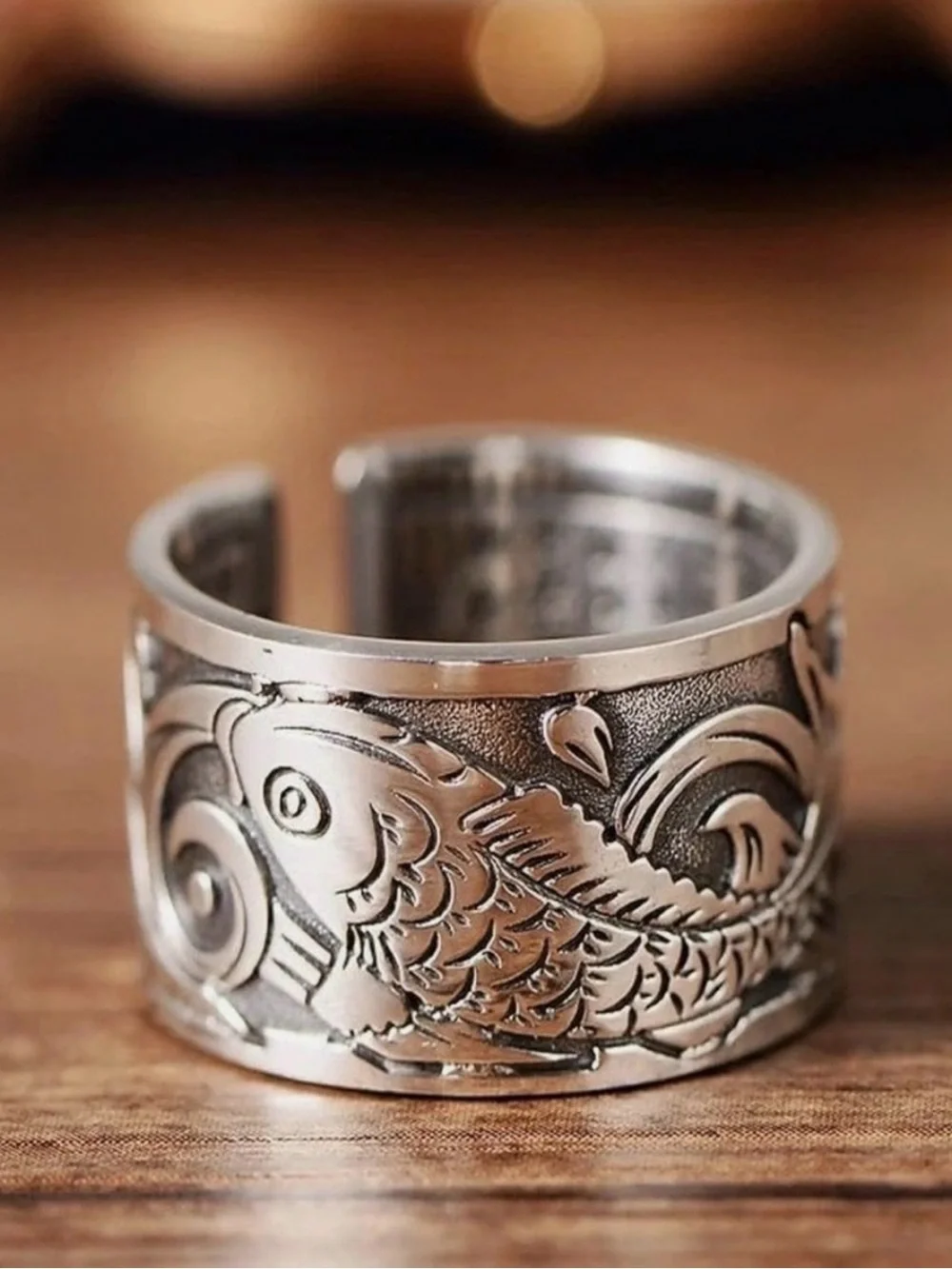 Vintage Silver Fish Carved Ring. Adjustable. NWT.